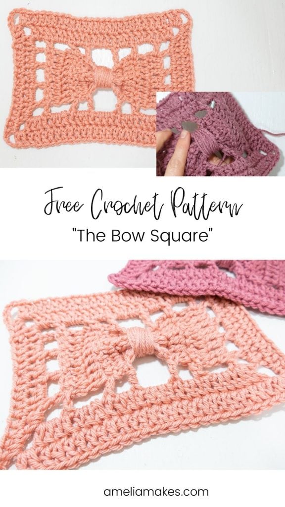 crochet bow square: Pinterest image 1