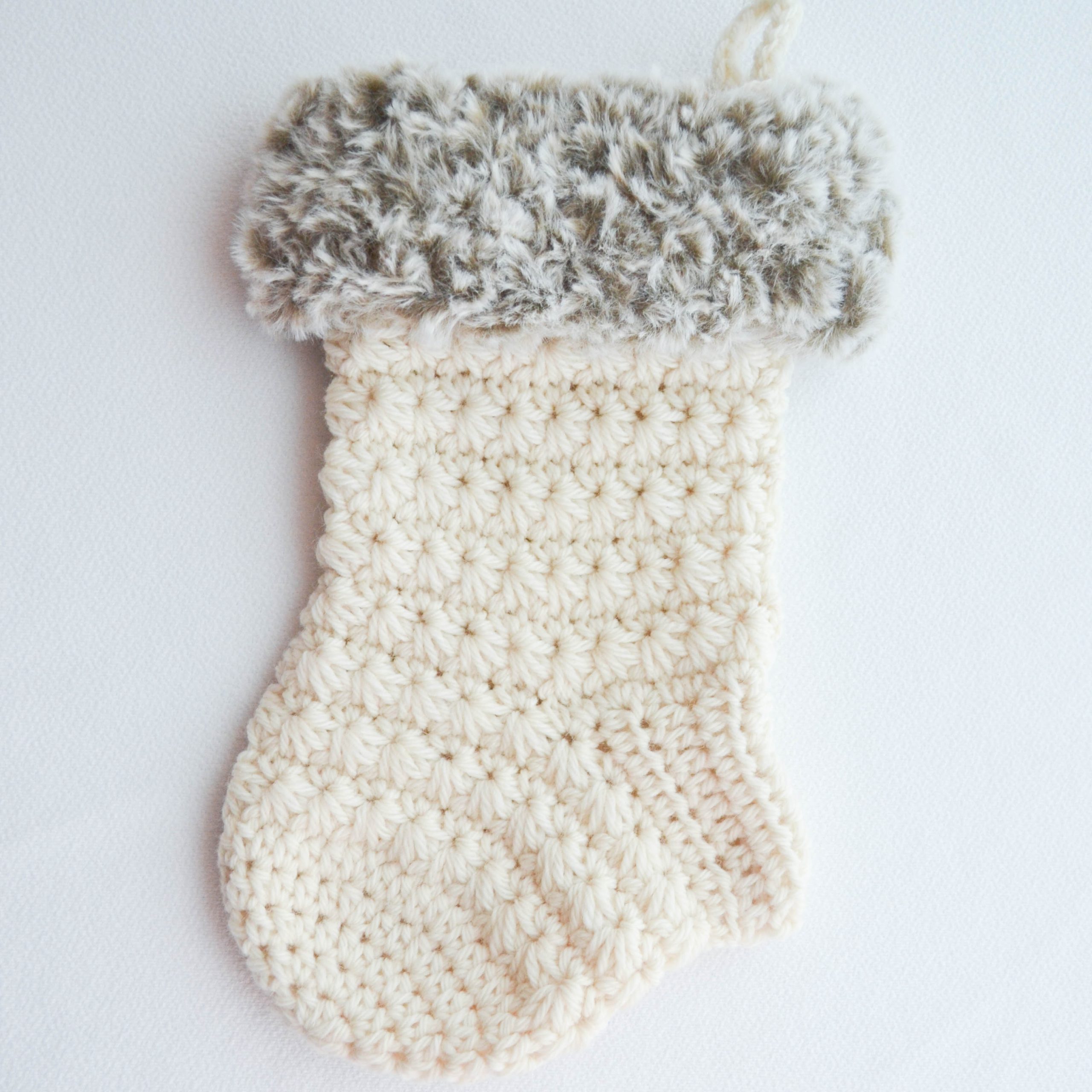 Crochet white fur stocking