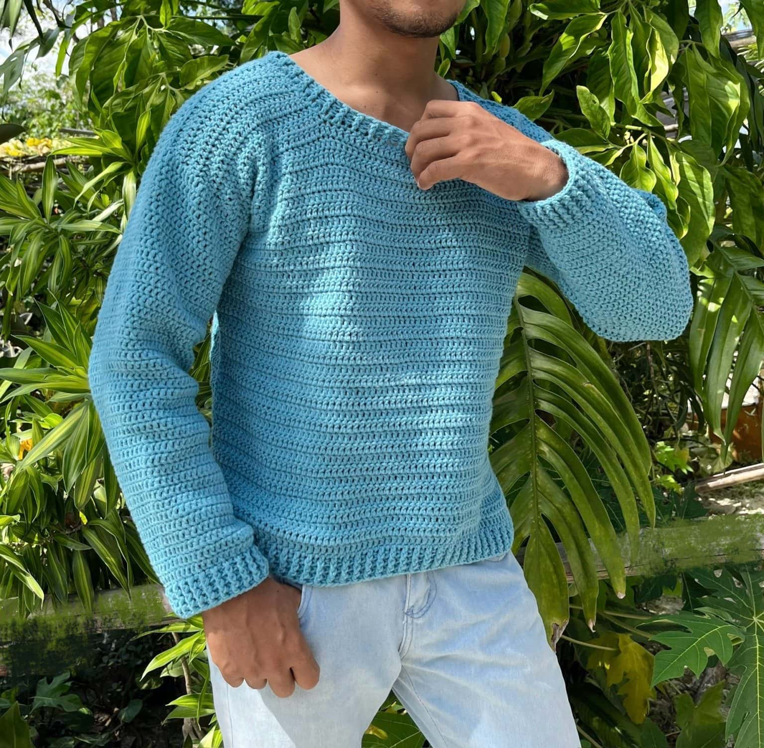 Men Unisex Black Oversize Crochet Sweater