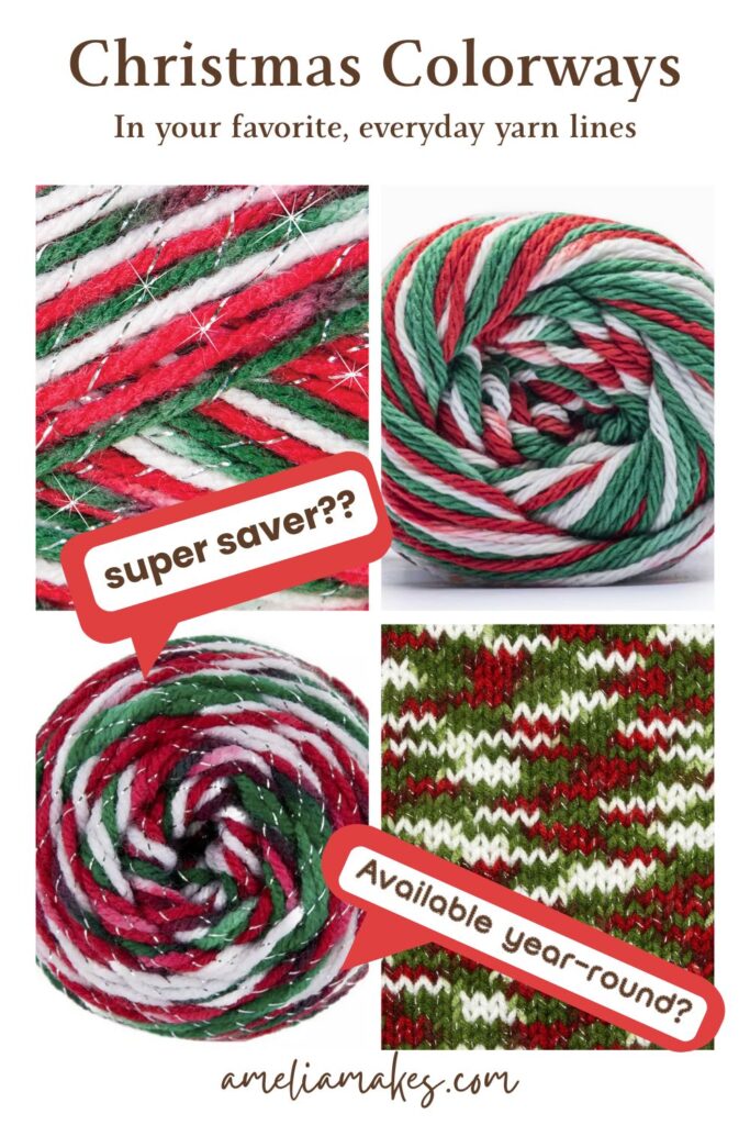 8 christmas colorways in popular lines of yarn